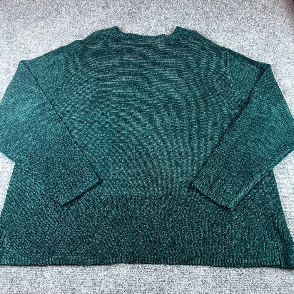 Croft & Barrow Woman Green V-Neck Sweater 3X Marled Knit Diamond Crochet Hem - Picture 4 of 8